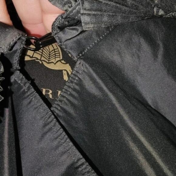 Burberry Vintage Trench Coat pleated/ ruffle trim collar Black Lightweight sz 42 - Picture 8 of 13